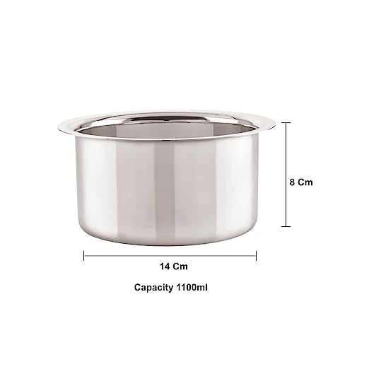 Neelam Stainless Steel 10 22G Flat Bottom Tope, 1100 ml, Silver