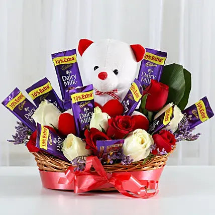 Teddy Choco Roses with basket surprise